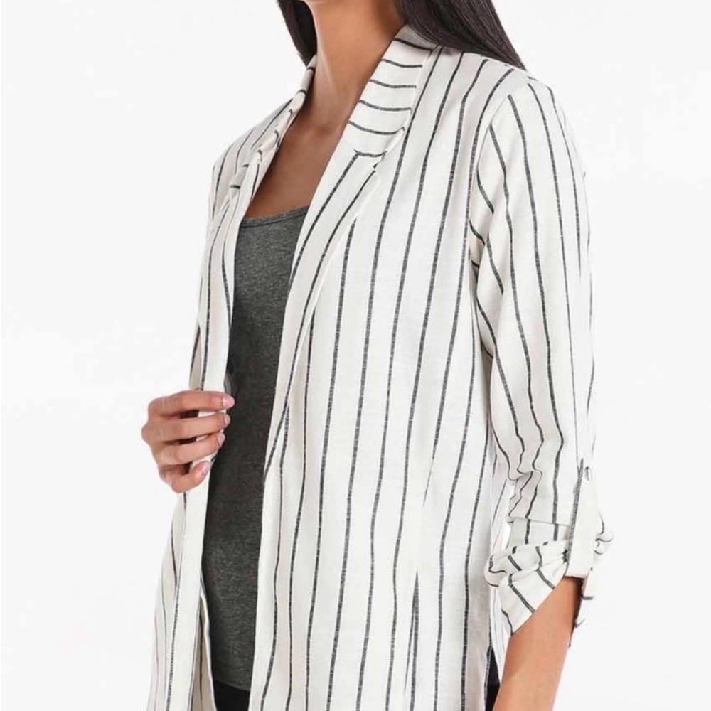 Stradivarius Black and White Cotton Striped Blazer